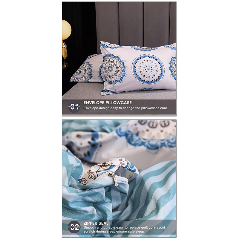 012-Model albastru apă Set lenjerie de pat imprimate ușor de clătit