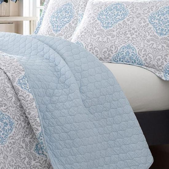 Lenjerie de pat cxmicrotex Set pilota 3 bucati Cuvertura de pat reversibil albastru damasc
