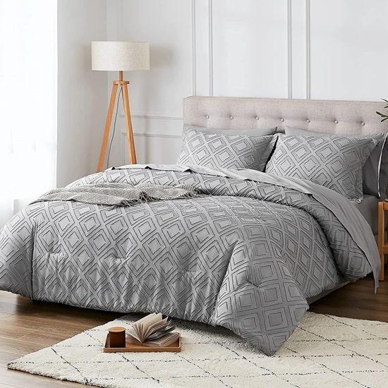 Set de lenjerie jacquard cu agrafe de lux, 7 bucăți microtex, cu pături și set de cearșafuri