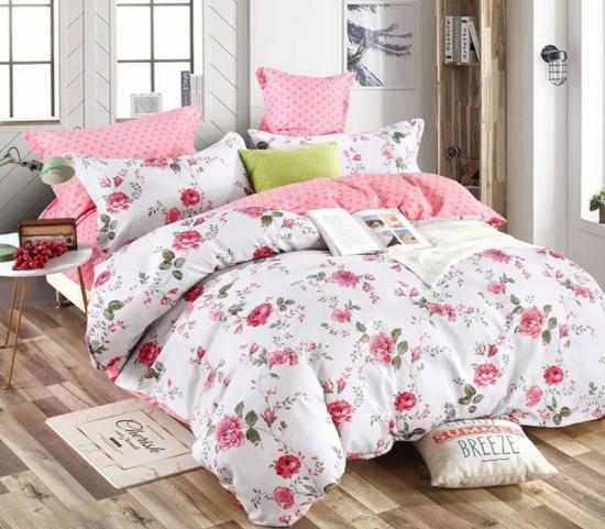 Set de lenjerie de pat confortabil Husă de pilota cu imprimeu floral trandafir